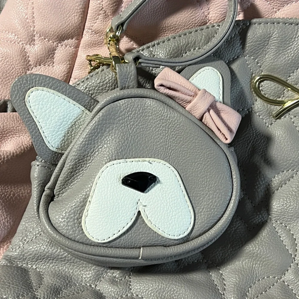 Betsey Johnson Pink and Gray True to Your Heart Quilted Backpack Diaper‎ Bag